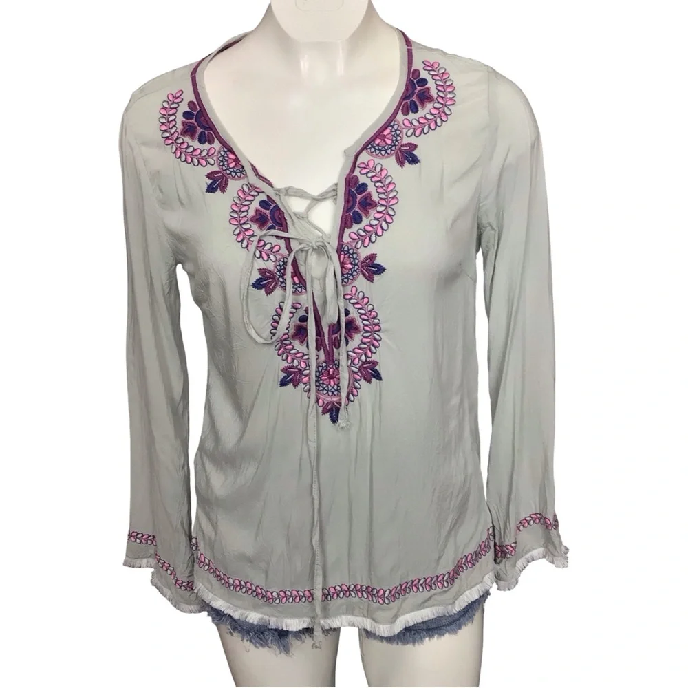 Love Stitch White Blouse with Purple Embroidery
